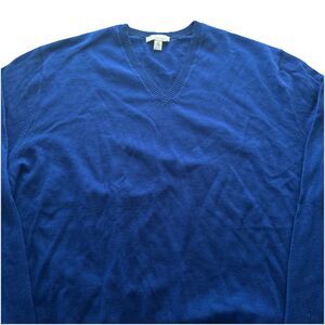 Gap Extra Fine Merino Wool Blue V-Neck Pullover Sweater Mens XXL Tall Preppy EUC